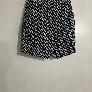LOFT Navy Blue and White Asymmetrical Wrap Skirt